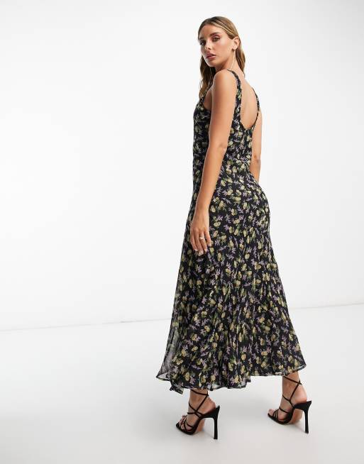 ASOS DESIGN scoop neck midi slip dress in black ditsy print, 2 of 4