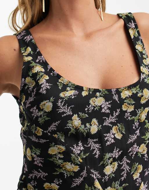 ASOS DESIGN scoop neck midi slip dress in black ditsy print, 3 of 4