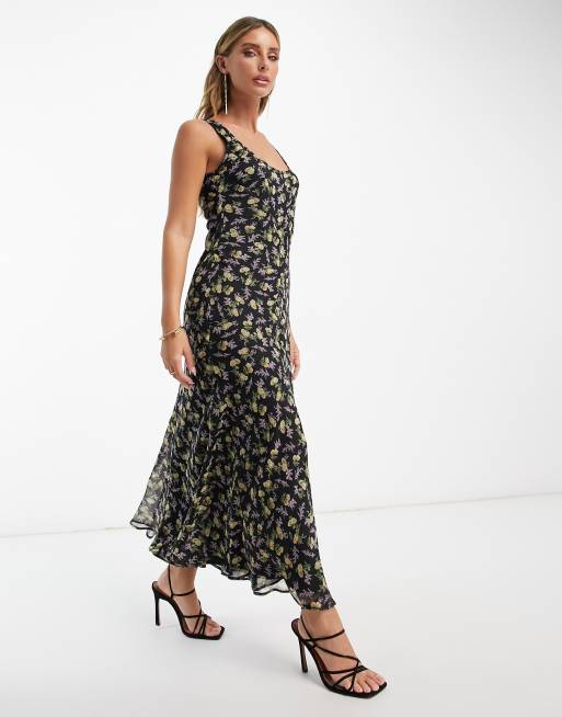ASOS DESIGN scoop neck midi slip dress in black ditsy print, 4 of 4
