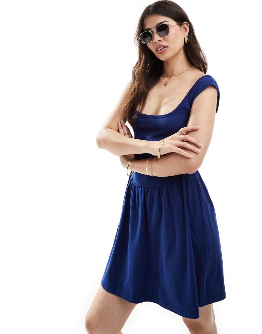 Asos Design Scoop Neck Mini Dress In Blue-no Color In Black