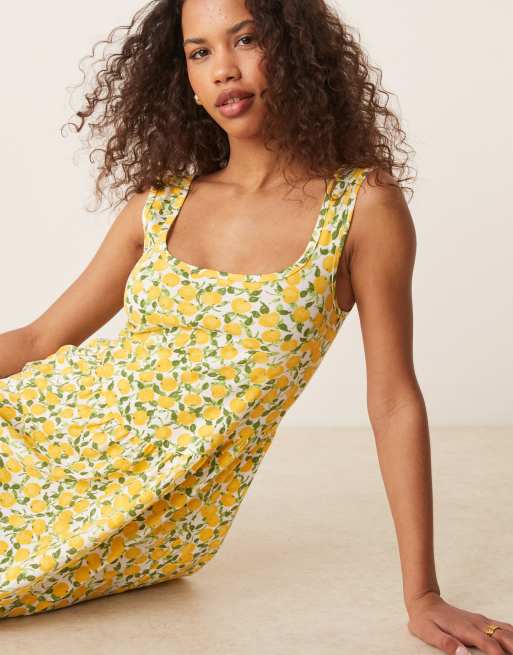 ASOS DESIGN scoop neck mini dress in lemon print