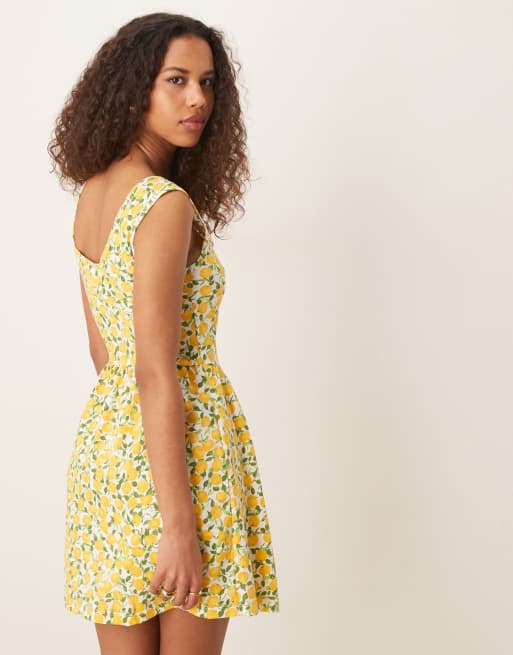 ASOS DESIGN scoop neck mini dress in lemon print