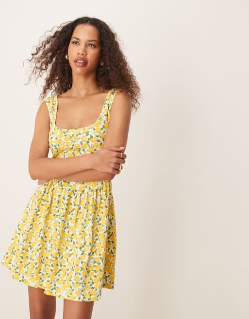 ASOS DESIGN scoop neck mini dress in lemon print