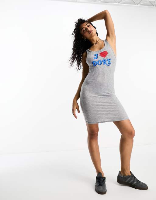 ASOS DESIGN scoop neck mini dress with J'adore graphic in gray