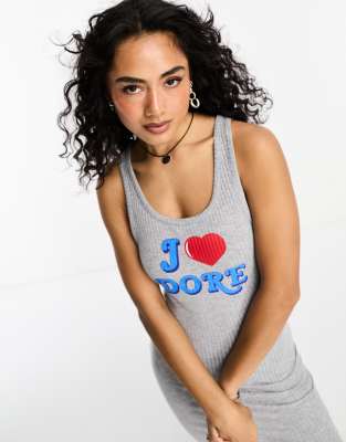 Asos Design Scoop Neck Mini Dress With J'adore Graphic In Black
