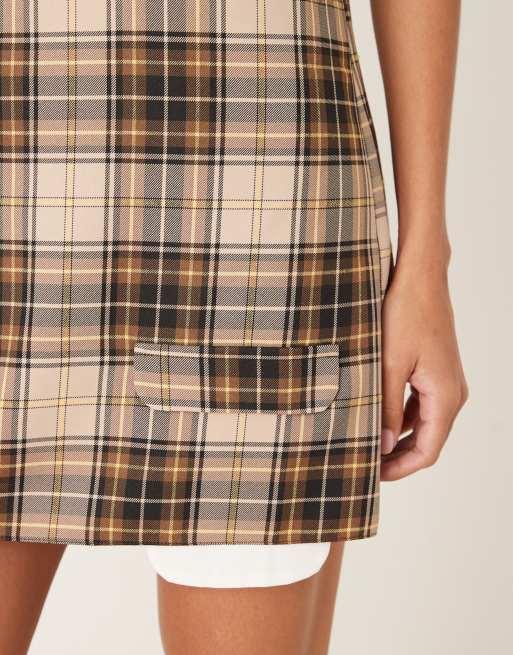 ASOS DESIGN scoop neck mini shift dress in chocolate check, 3 of 4