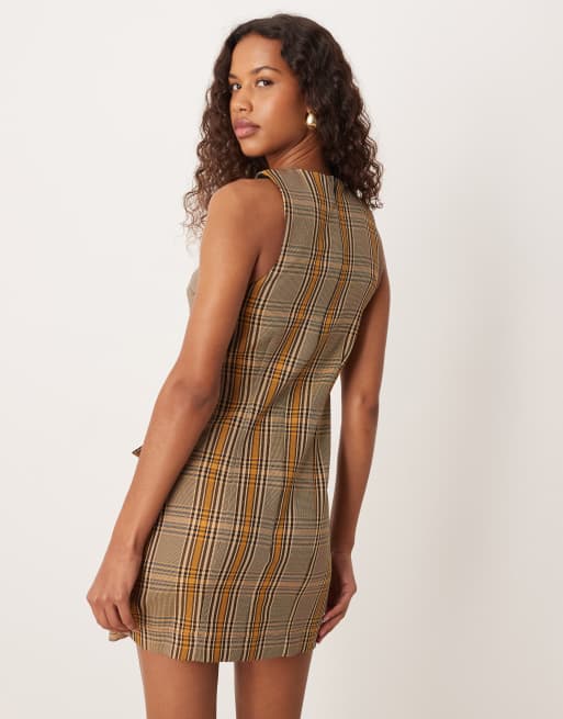 ASOS DESIGN scoop neck mini shift dress in chocolate check, 4 of 4
