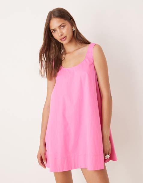 ASOS DESIGN scoop neck mini swing dress in pink - view 1