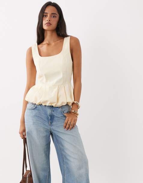 ASOS DESIGN scoop neck peplum cami in buttermilk - view 1