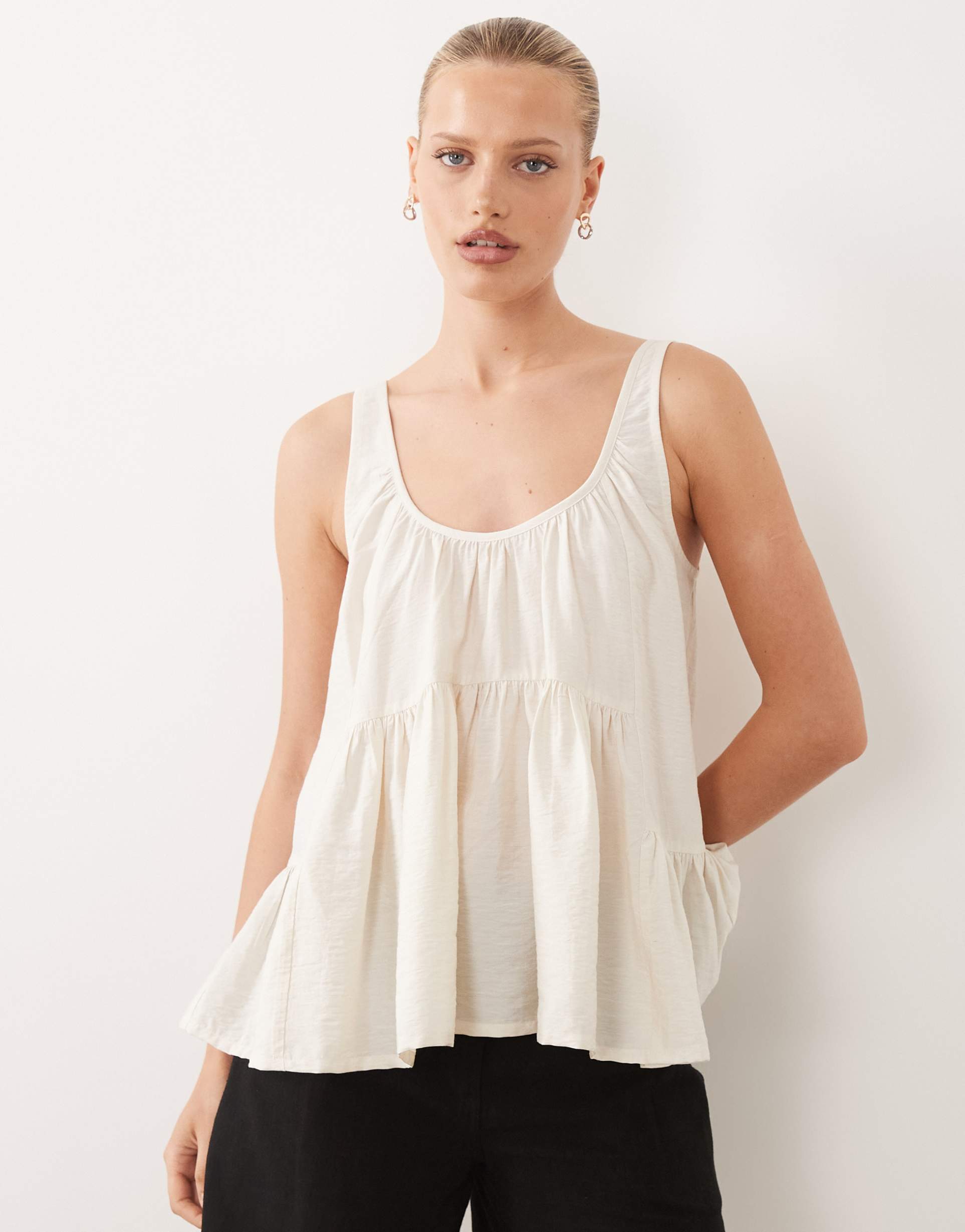 asos design scoop neck peplum cami top in champagne