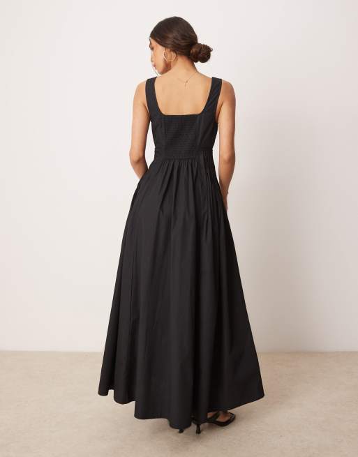 ASOS DESIGN scoop neck pleat waist midaxi dress in black