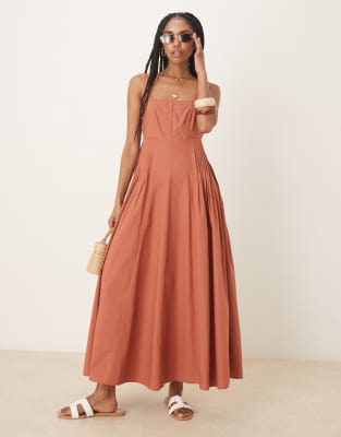 ASOS DESIGN square neck pleated waist midi dress in blue
