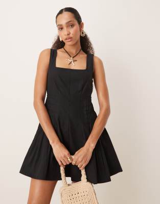 ASOS DESIGN SCOOP NECK PLEAT WAIST MINI DRESS