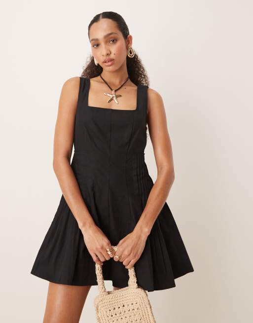 ASOS DESIGN scoop neck pleated waist mini dress in black