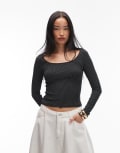 [ASOS DESIGN] ASOS DESIGN scoop neck printed polka dot top in black XS BLACK