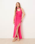 [ASOS DESIGN] ASOS DESIGN scoop neck racer back scarf detail midi dress in raspberry-Pink 4 Raspberry