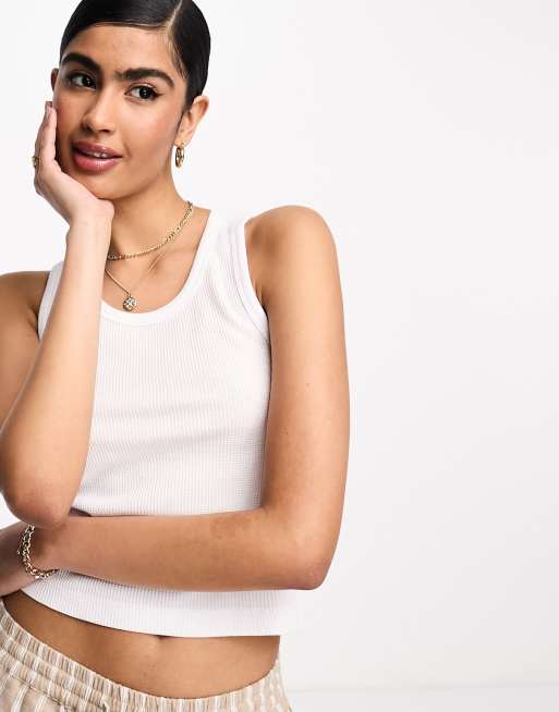 ASOS DESIGN scoop neck racer singlet in waffle white