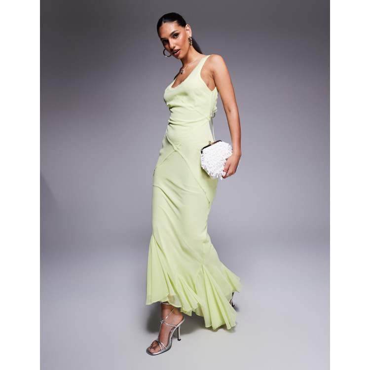 asos design scoop neck raw edge bias maxi dress ASOS DESIGN Tall scoop neck raw edge bias maxi dress with hi low hem and  buckle detail back in black