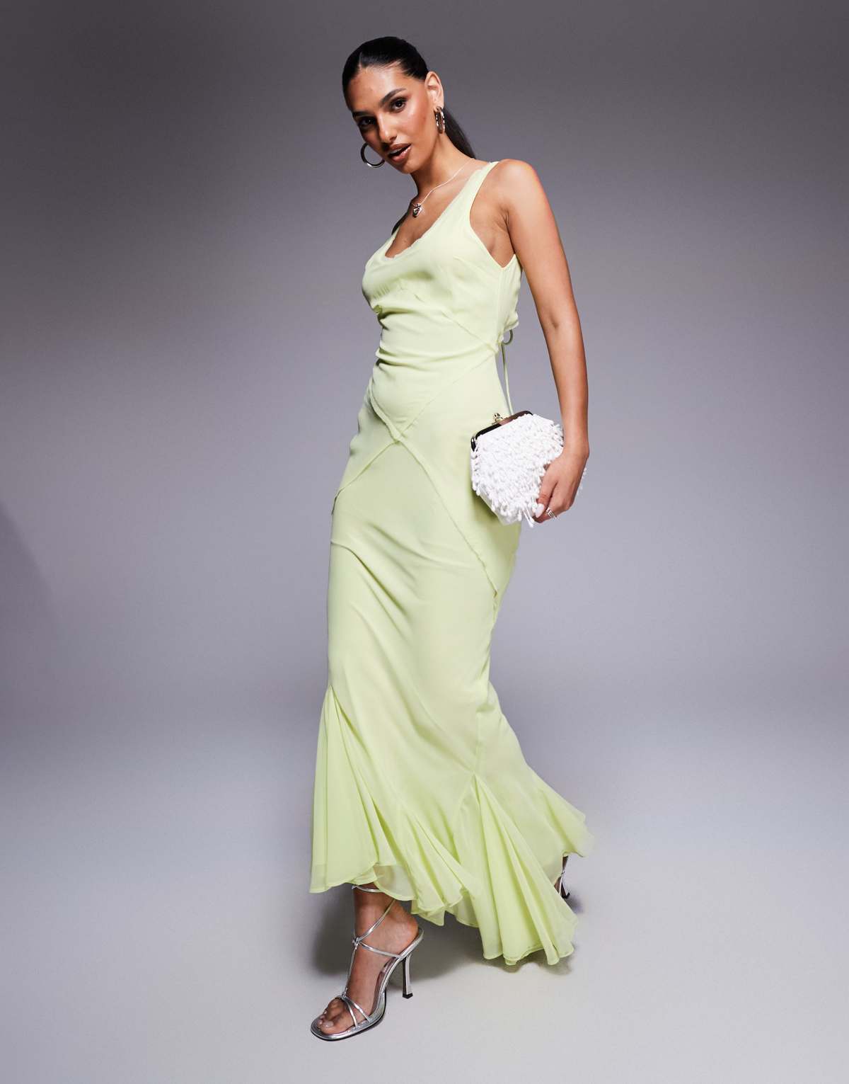 ASOS DESIGN scoop neck raw edge maxi dress with hem detail in lime