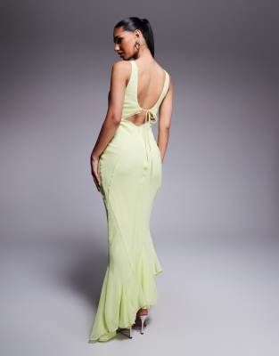 Asos Design Scoop Neck Raw Edge Maxi Dress With Hem Detail
