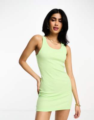 ASOS DESIGN scoop neck ribbed mini dress in lime-Green