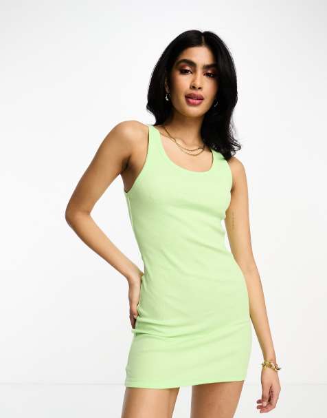ASOS DESIGN scoop neck ribbed mini dress in lime