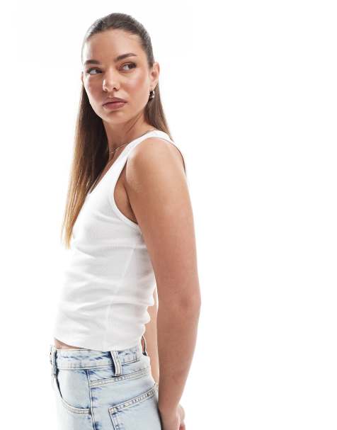 ASOS DESIGN scoop neck ribbed tank top in white - view 1