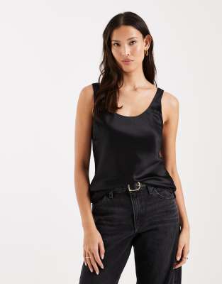 Asos Design Scoop Neck Satin Cami In Black