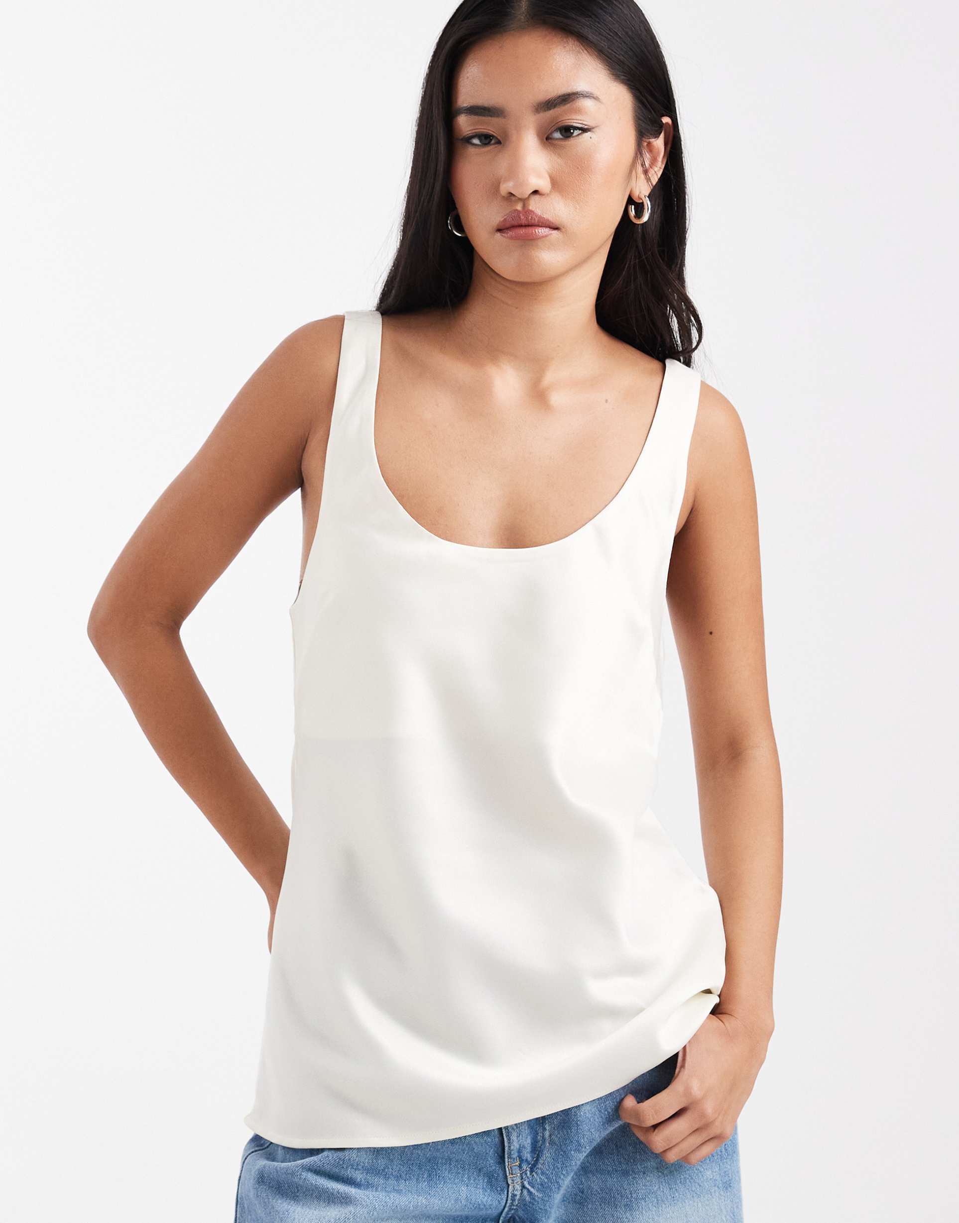 asos design scoop neck satin cami in ivory