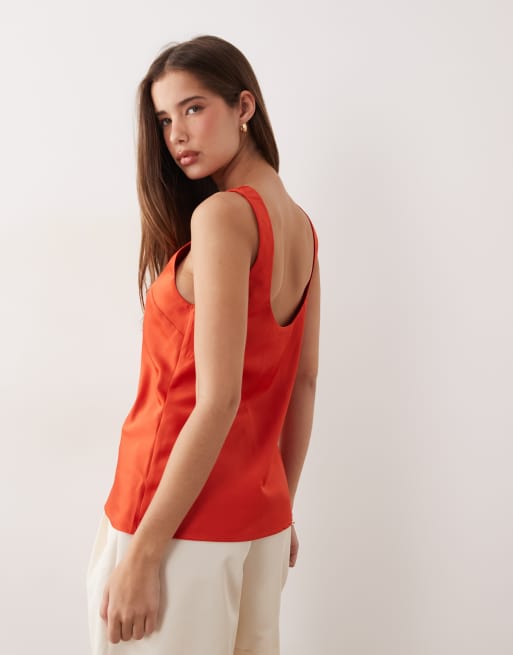 ASOS DESIGN scoop neck satin cami top in red, 4 of 4