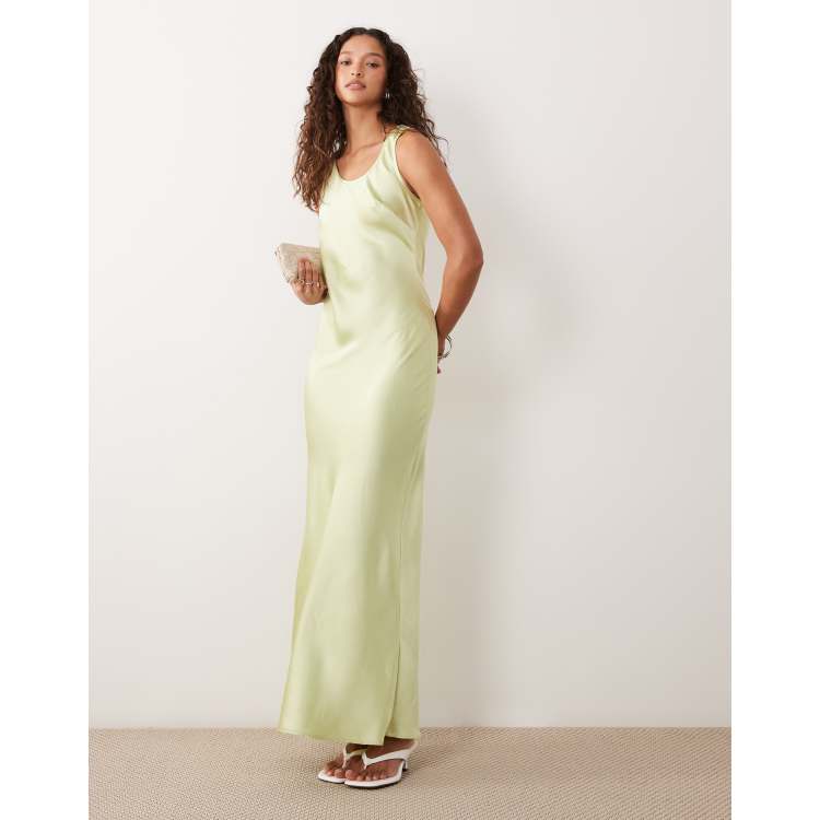 lime green satin slip dress Zara Satin Slip Dress Lime Green NWT