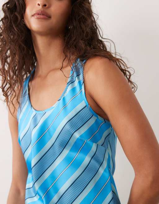 ASOS DESIGN scoop neck satin midaxi dress in blue stripes, 3 of 4
