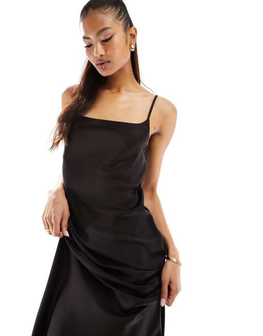 ASOS DESIGN scoop neck cami in satin in Black