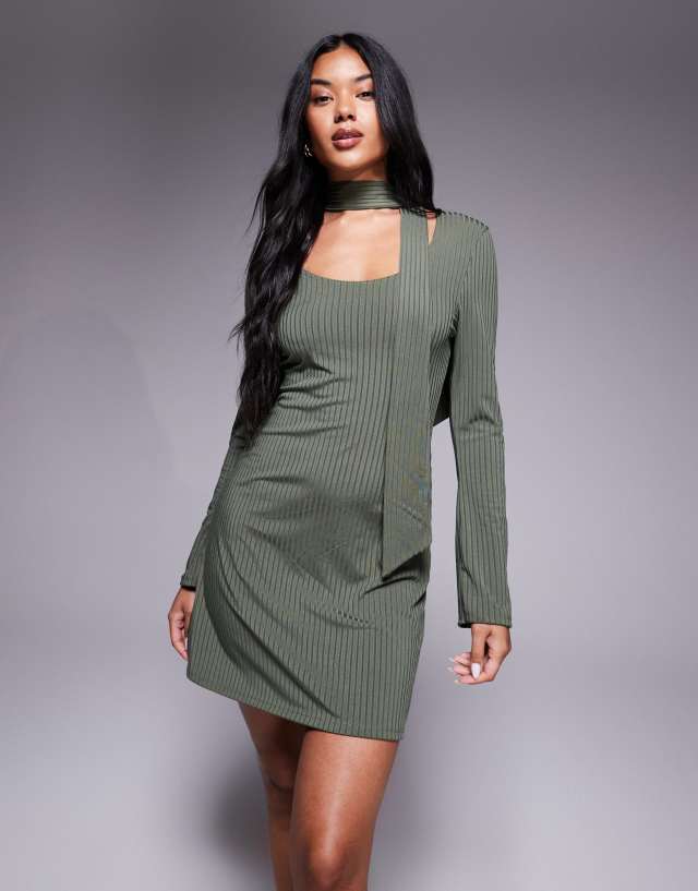 ASOS DESIGN scoop neck scarf mini dress in khaki