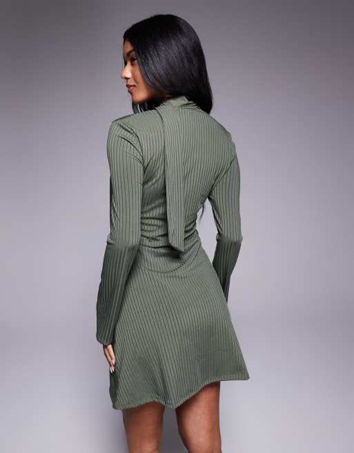 ASOS DESIGN scoop neck scarf mini dress in khaki, 3 of 4