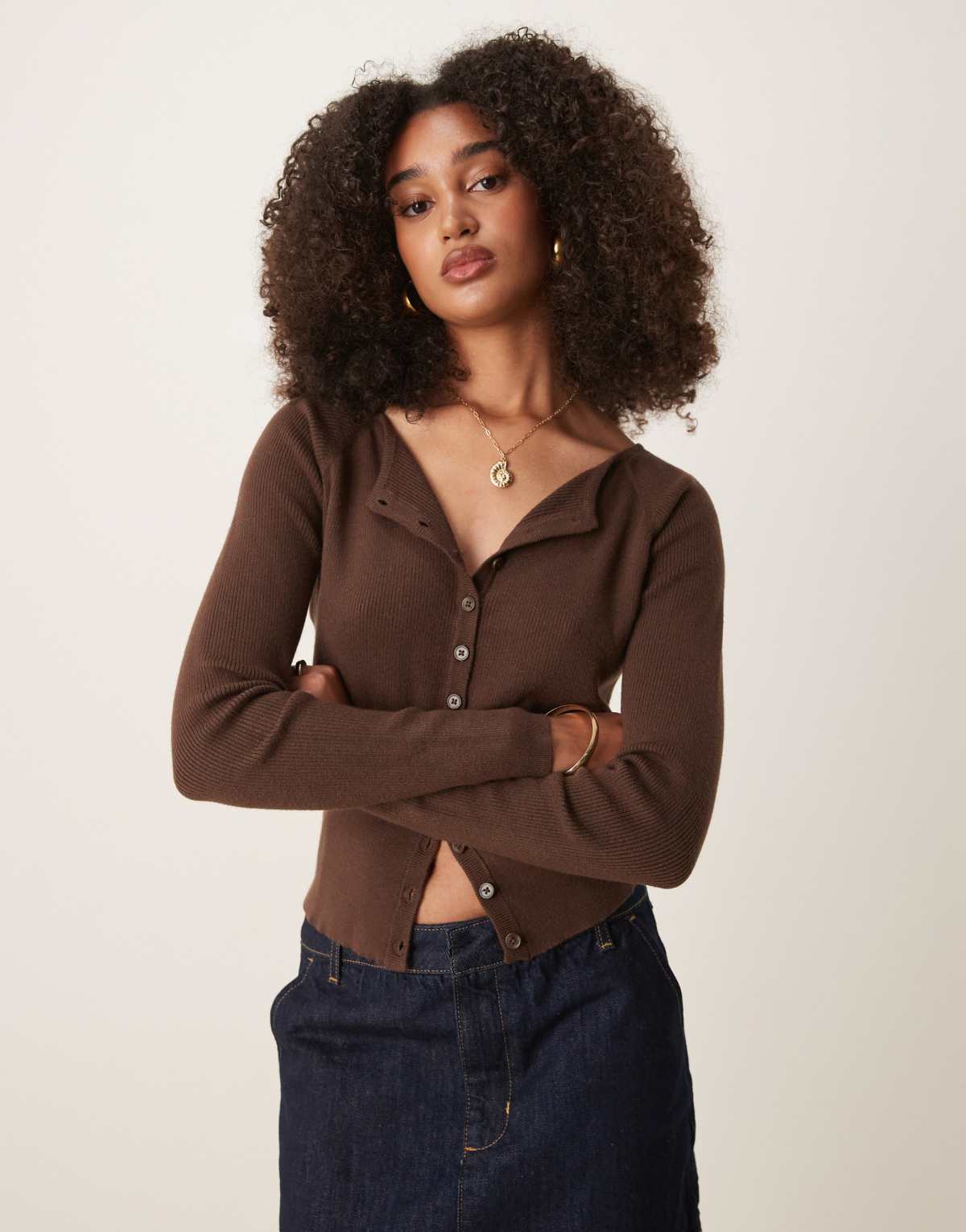 ASOS DESIGN scoop neck sculpted cardigan in chocolate