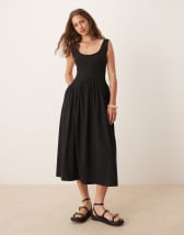 ASOS DESIGN scoop neck crinkle maxi dress with cross back in black
