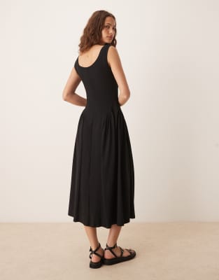 ASOS DESIGN scoop neck seam detailing dropped waist midi dress in black