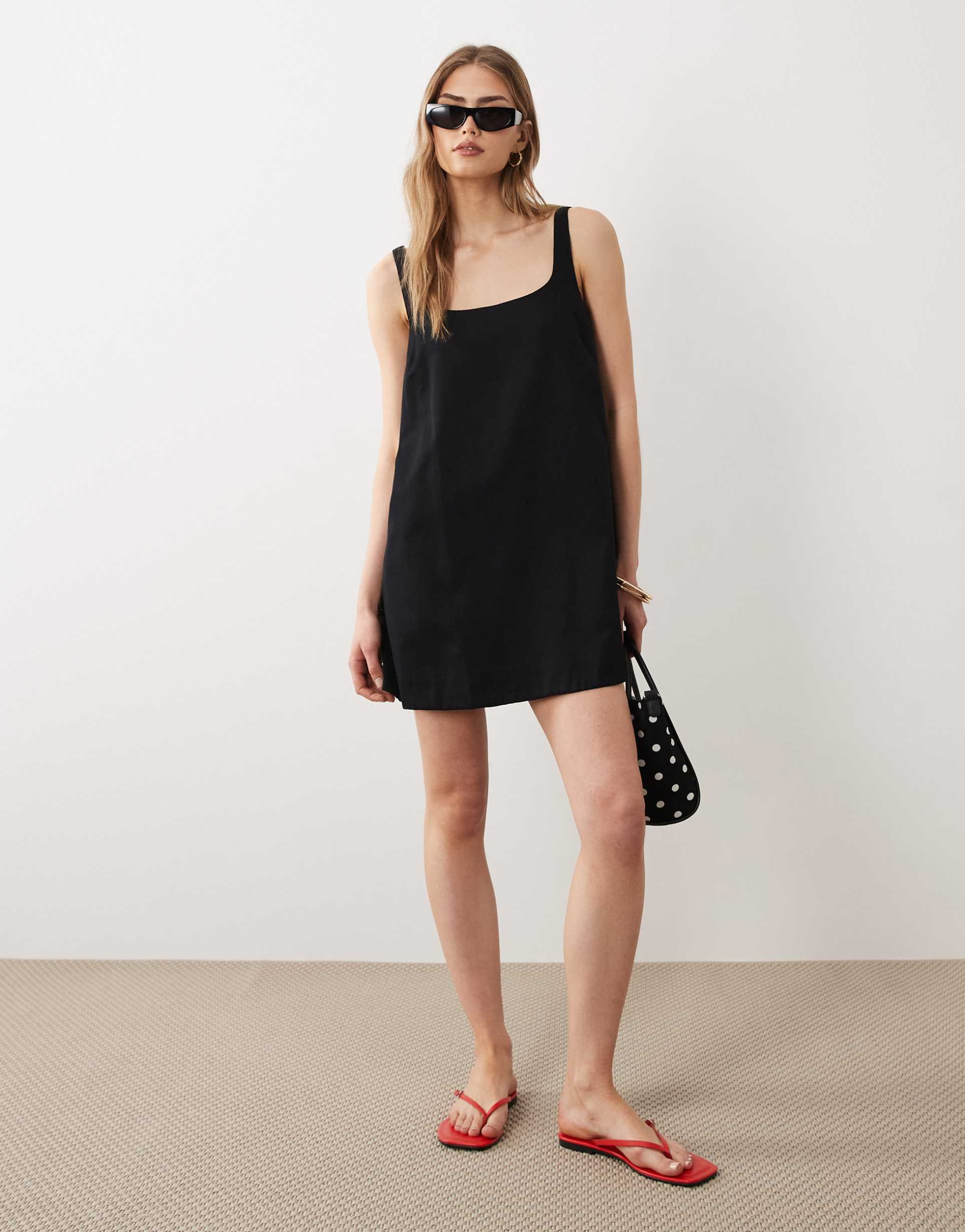asos design scoop neck shift mini dress in black