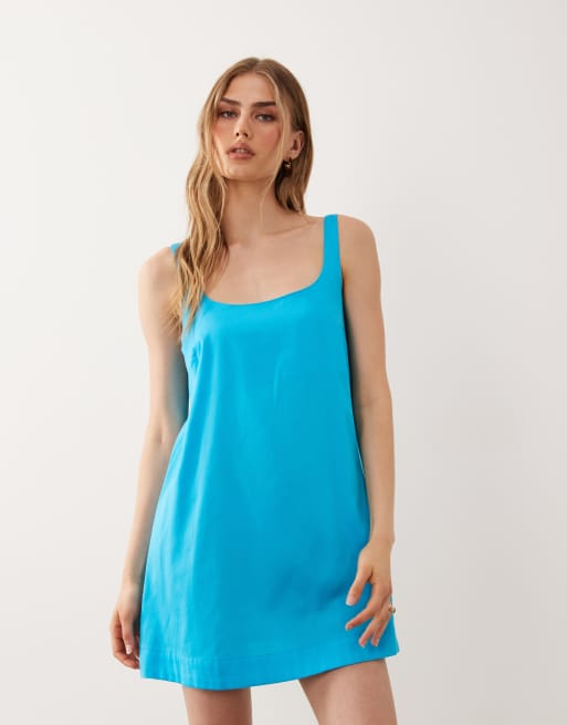 ASOS DESIGN scoop neck shift mini dress in blue, 2 of 4