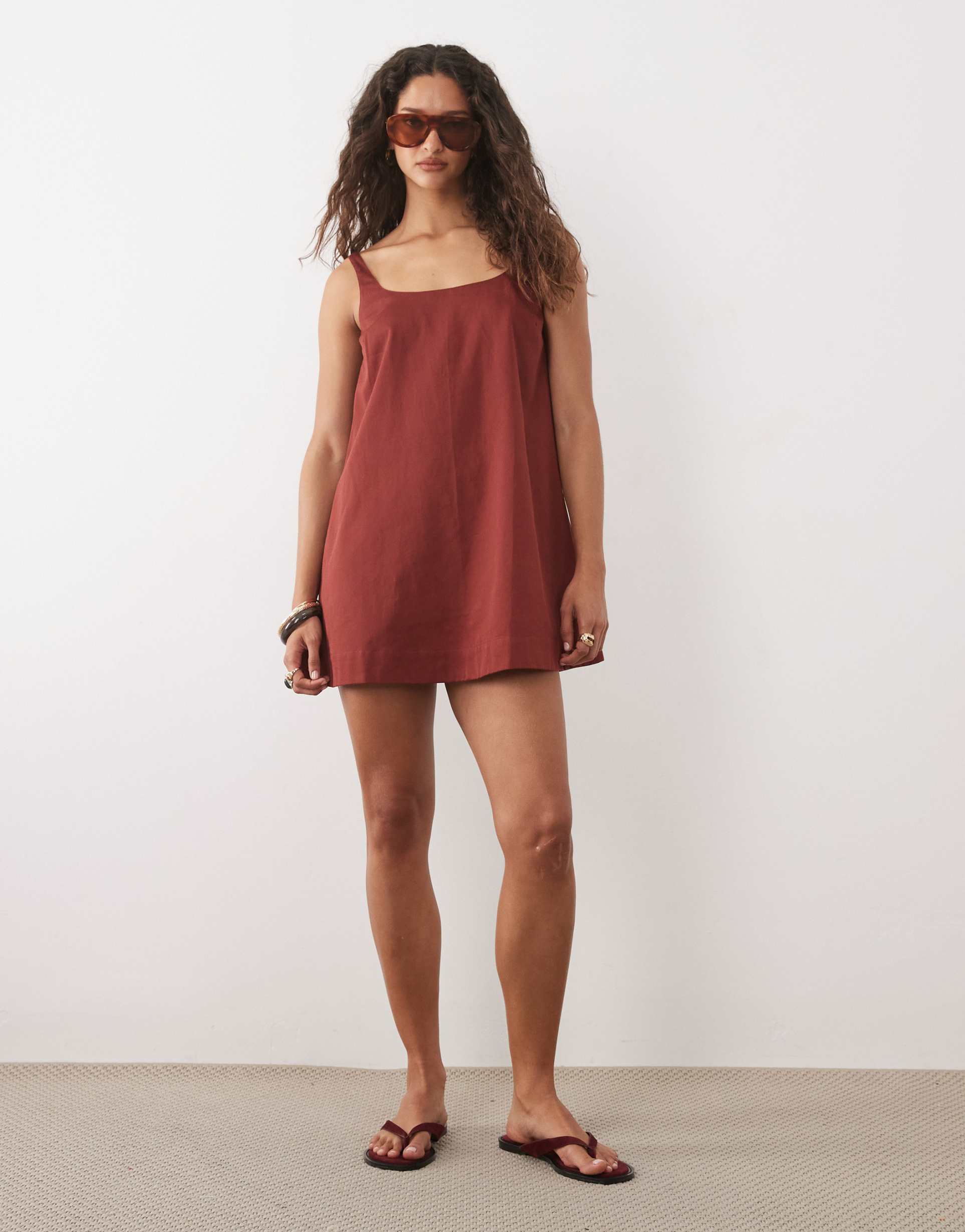 asos design scoop neck shift mini sundress in rust
