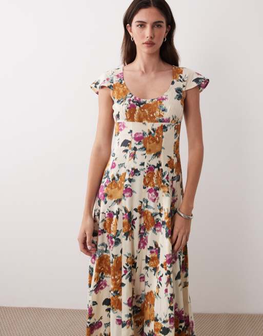 ASOS DESIGN scoop neck short sleeve maxi dress with godets in multi floral print, 2 of 4
