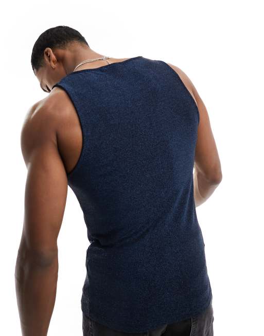 ASOS DESIGN scoop neck singlet in blue glitter fabric , 4 of 4