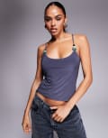[ASOS DESIGN] ASOS DESIGN scoop neck singlet top with bead detail in charcoal-Grey M Charcoal