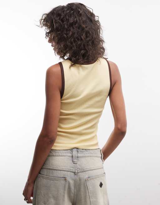 ASOS DESIGN scoop neck singlet with contrast tipping in buttermilk, 2 of 4