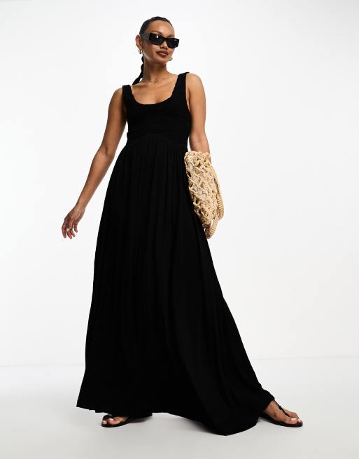 Scoop Neck Maxi Dress with Racerback Detail-Black-1X