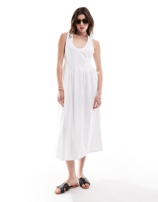ASOS DESIGN scoop neck smock midi dress in white | ASOS