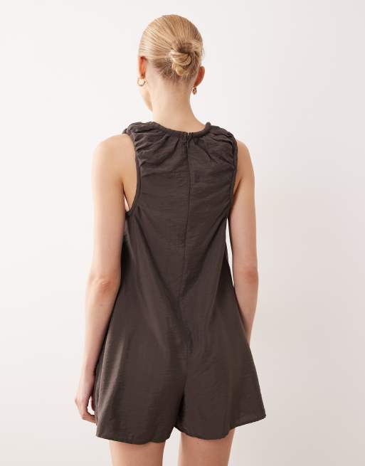 ASOS DESIGN scoop neck smock playsuit in charcoal, 4 of 4