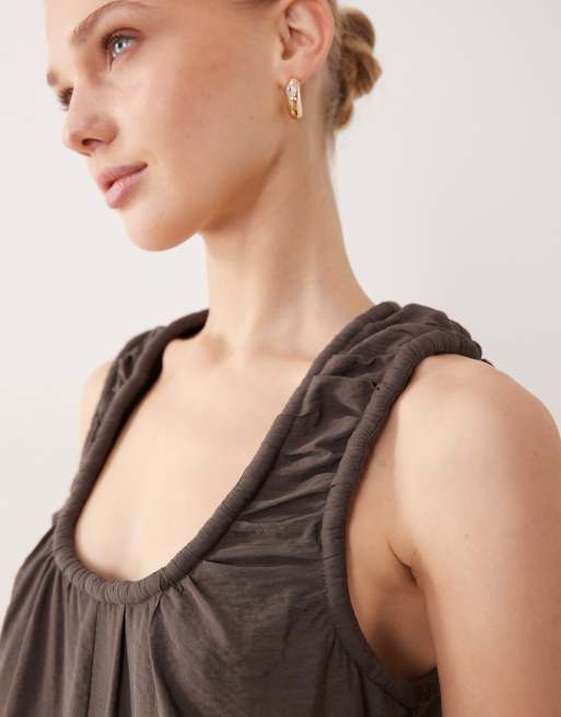 ASOS DESIGN scoop neck smock romper in charcoal, 3 of 4