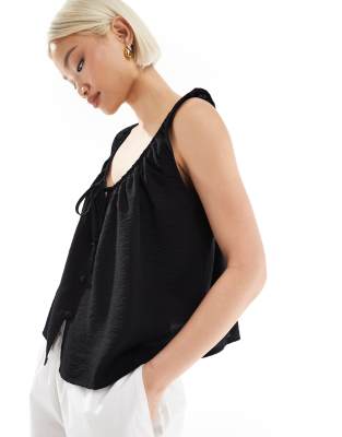 Asos Design Scoop Neck Tank Top With Tie Front In Black